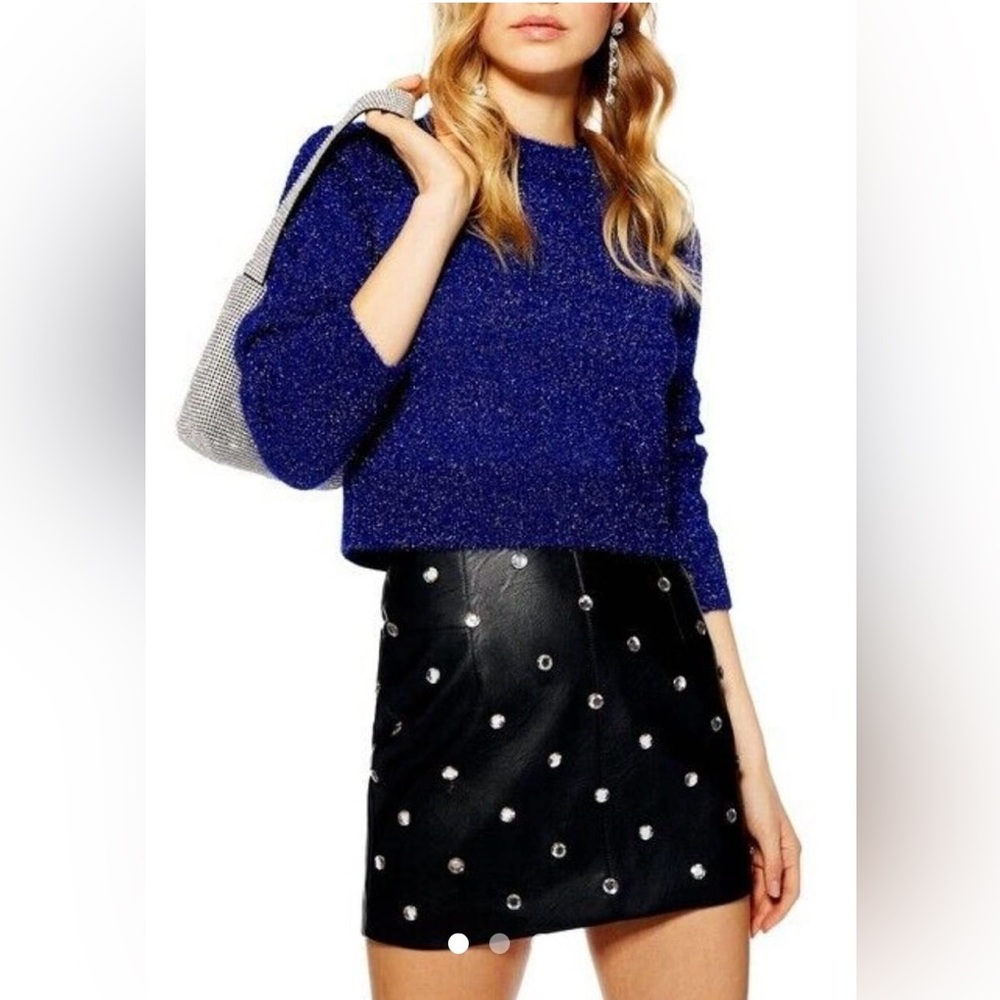 TOPSHOP Royal Blue Metallic Tinsel Fuzzy Crop Sweater   US 8